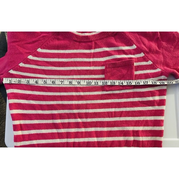 Talbots Cotton Wool Blend Sweater Sz M Pink White Striped Pullover Barbiecore - Picture 7 of 7